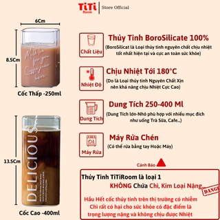 Ly thủy tinh vuông chịu nhiệt MILK TEA 400ml cao cấp sang chảnh phong cách Vintage dung uống sinh tố TiTi Room