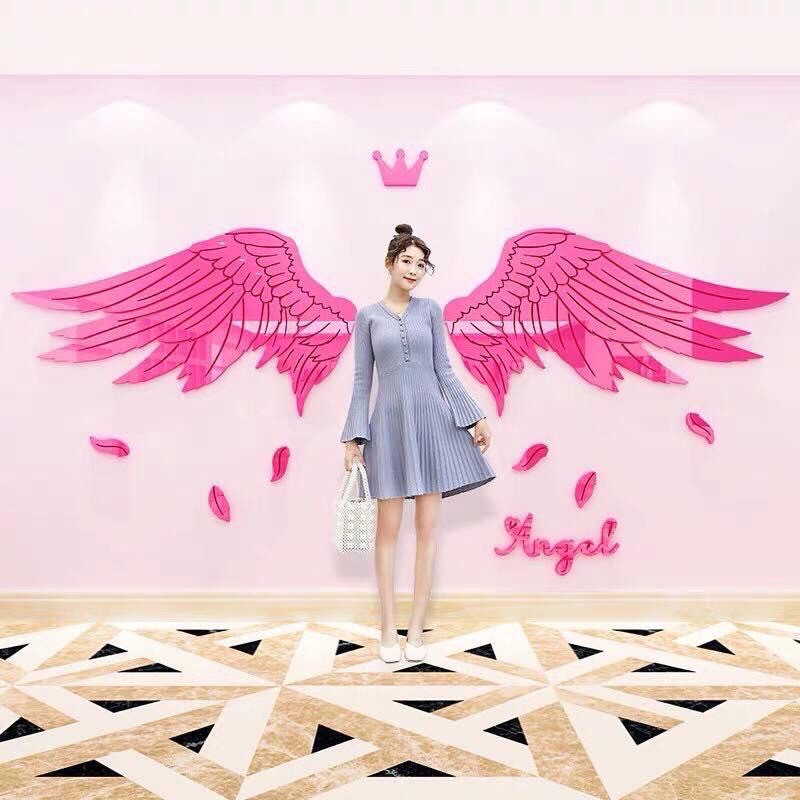 Tranh dán tường mica dán nổi cánh tiên gold angel trang trí phòng tập gym, yoga, quán cafe