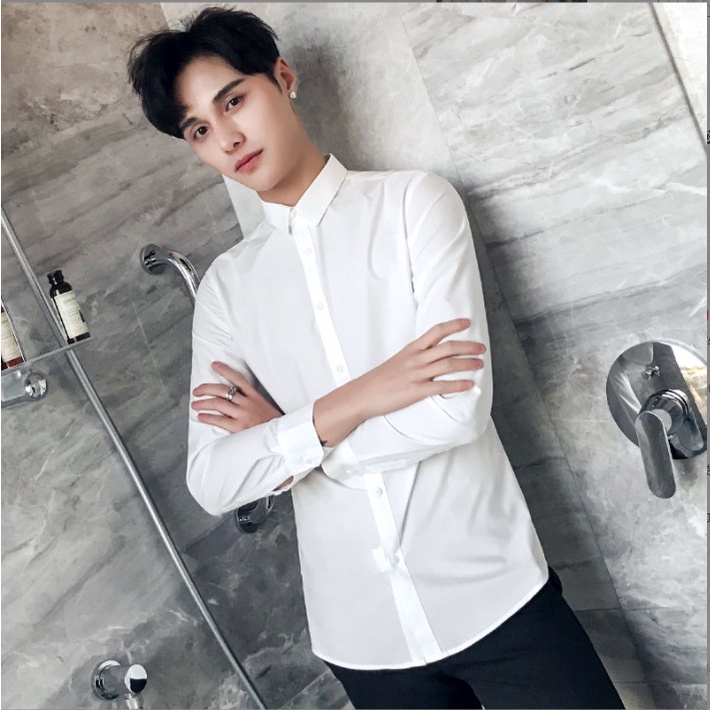 Áo sơ mi nam tay dài cổ bẻ áo sơ mi lụa nam dài tay chống nhăn chống xù dáng ôm