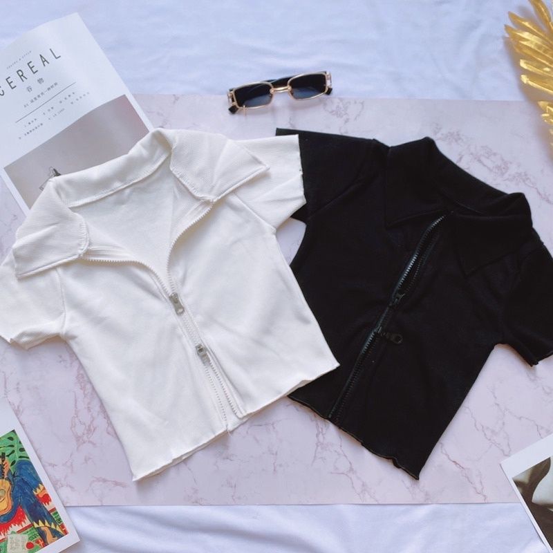Áo Croptop MIRA.CLOSET Khoá Kéo 2 Đầu A5029