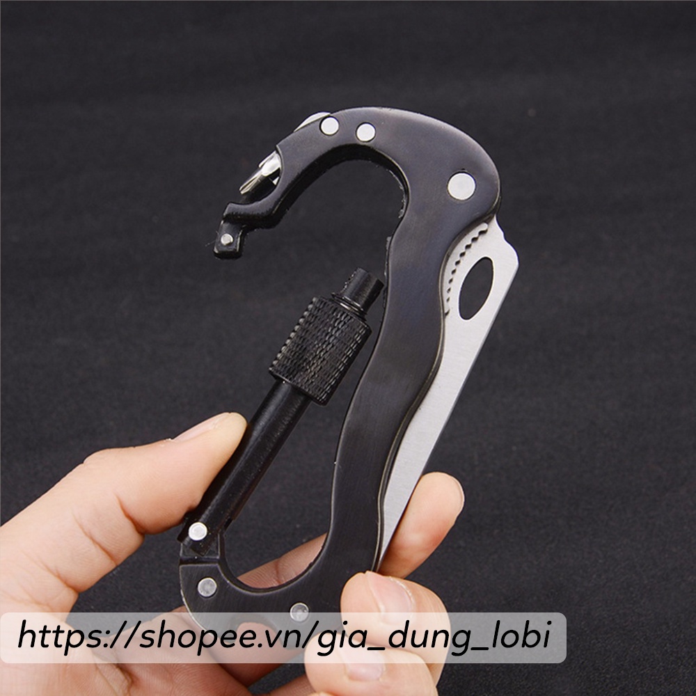 Móc khoá chữ D Carabiner phụ kiện dã ngoại 4in1 móc chìa khoá, tua vít, mở nắp chai, dao cắt chất liệu hợp kim cao cấp