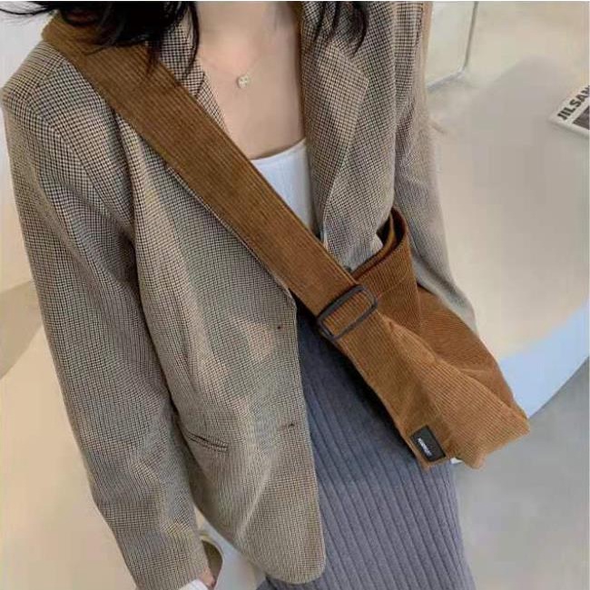 Túi Xách Vải Nhung Kẻ Dung Tích Lớn Phong Cách Retro Dễ Phối Đồ