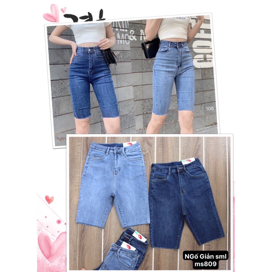 Quần Jean Nữ Lửng Gối Hàng Co Giãn Mẫu Trơn