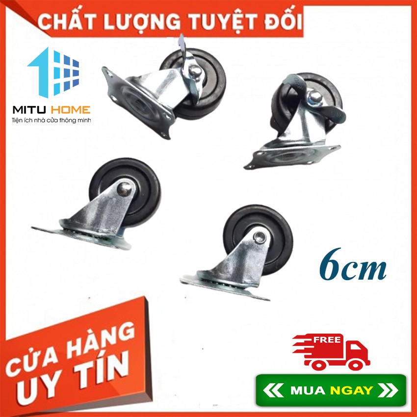 BỘ 4 BÁNH XE NHỰA ĐEN 6Cm - MITUHOME - GẮN TỦ - GHẾ - BÀN - HỖ TRỢ VẬN CHUYỂN HÀNG HÓA