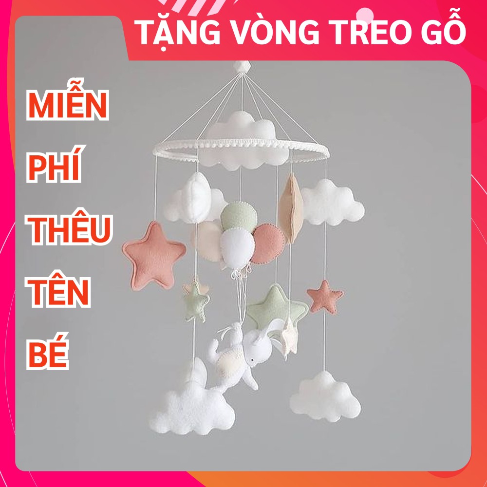 Đồ chơi treo nôi cho bé kích thích thị giác ảnh thật, có nhạc tự xoay THỎ BÓNG BAY 2