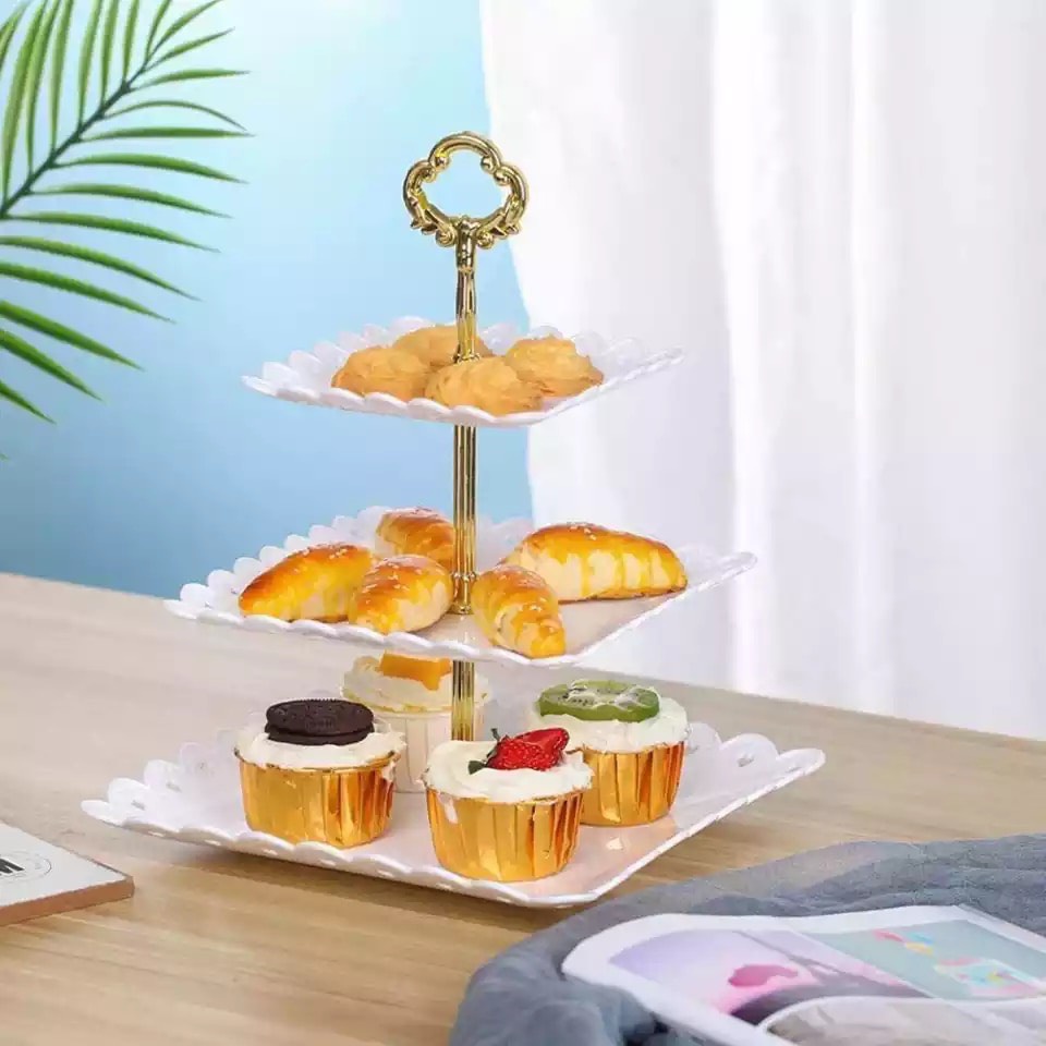Khay đựng bánh kẹo 3 tầng ,kệ nhựa 3 tầng đựng hoa quả, bánh kẹo trang trí sự kiện sinh Nhật event