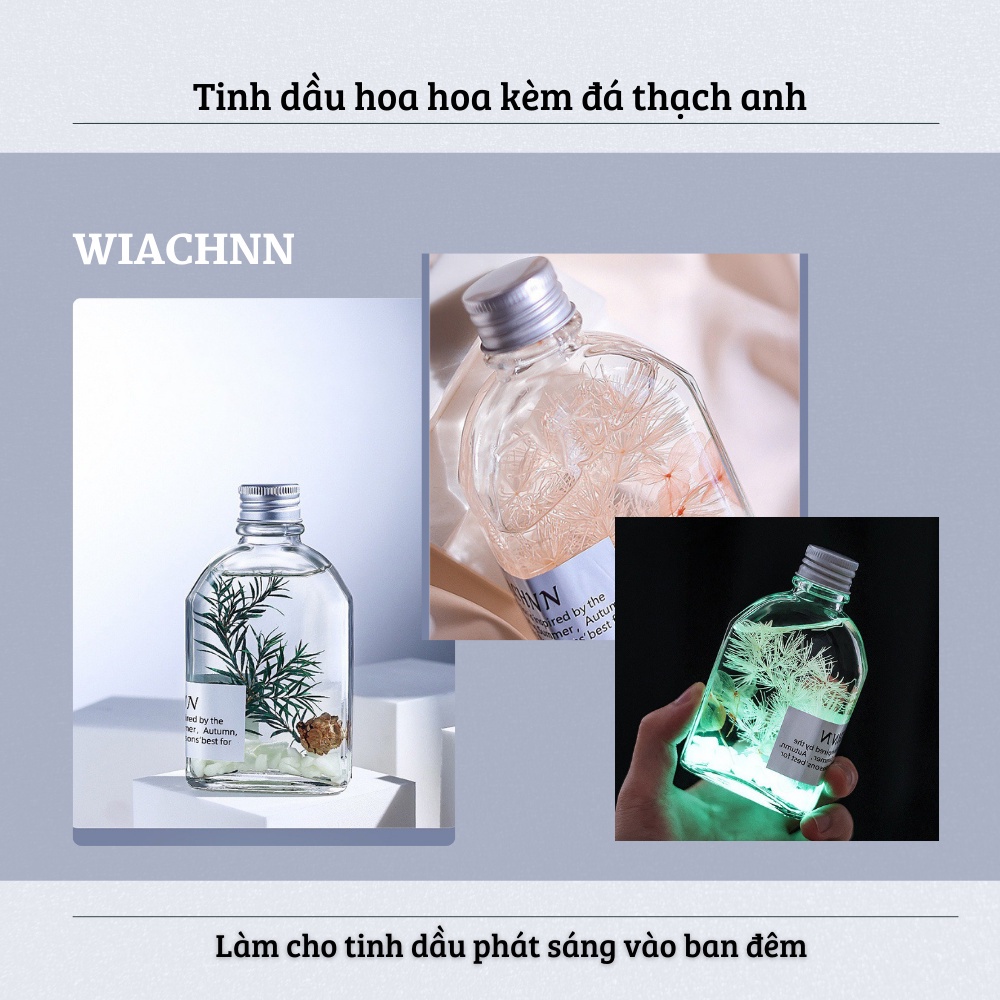 Lọ tinh dầu thơm phòng thiên nhiên phát sáng ban đêm WIACHNN 100ml, Tinh dầu thơm phòng que gỗ tỏa hương thơm
