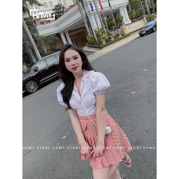 Set áo sơ mi + váy guci