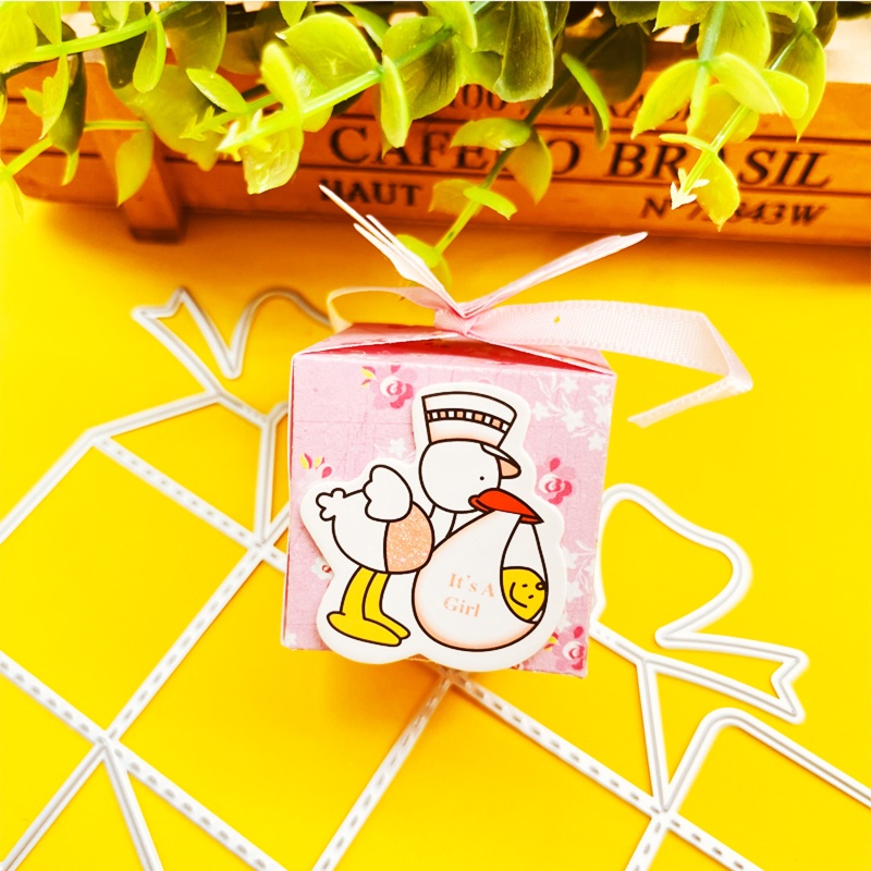 Khuôn Cắt Giấy Kim Loại Hình Hộp Kẹo Thắt Nơ 3D