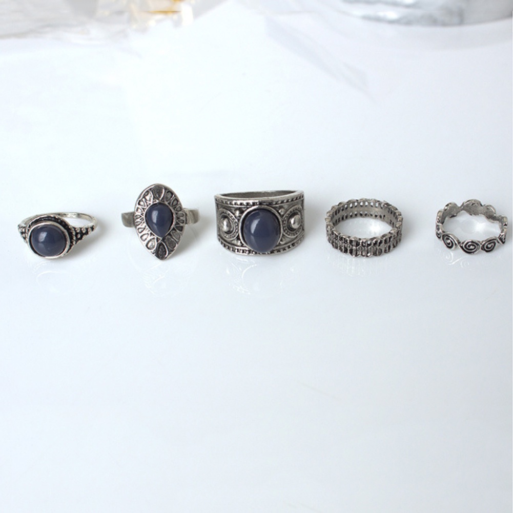 Set 5 NhẫN HợP Kim ĐíNh Đá Xanh Phong CáCh Bohemia