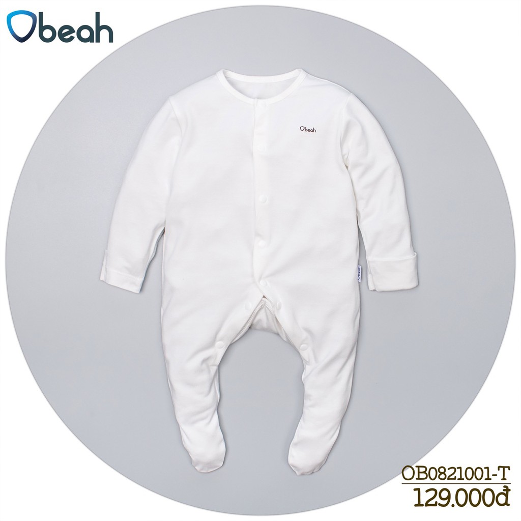 Bộ body Obeah newborn tất liền màu trắng fullsize chất petit dành cho bé 0 đến 12 tháng tuổi