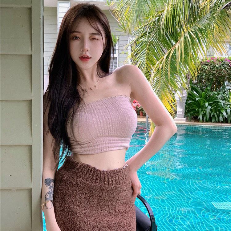 Bộ Áo Ống + Chân Váy Dệt Kim Lưng Cao Co Giãn Quyến Rũ Thời Trang Cho Nữ