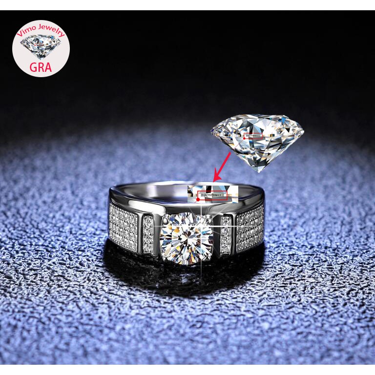 Nhẫn Mạ Bạc S925 1 Carat Moissanite Đơn Giản Thời Trang Cho Nam
