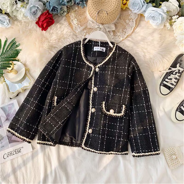 Áo khoác dạ tweed cổ tròn cúc ngọc viền thêu dáng ngắn hàng đẹp (dài 54cm) [ảnh thật 4-9] | BigBuy360 - bigbuy360.vn