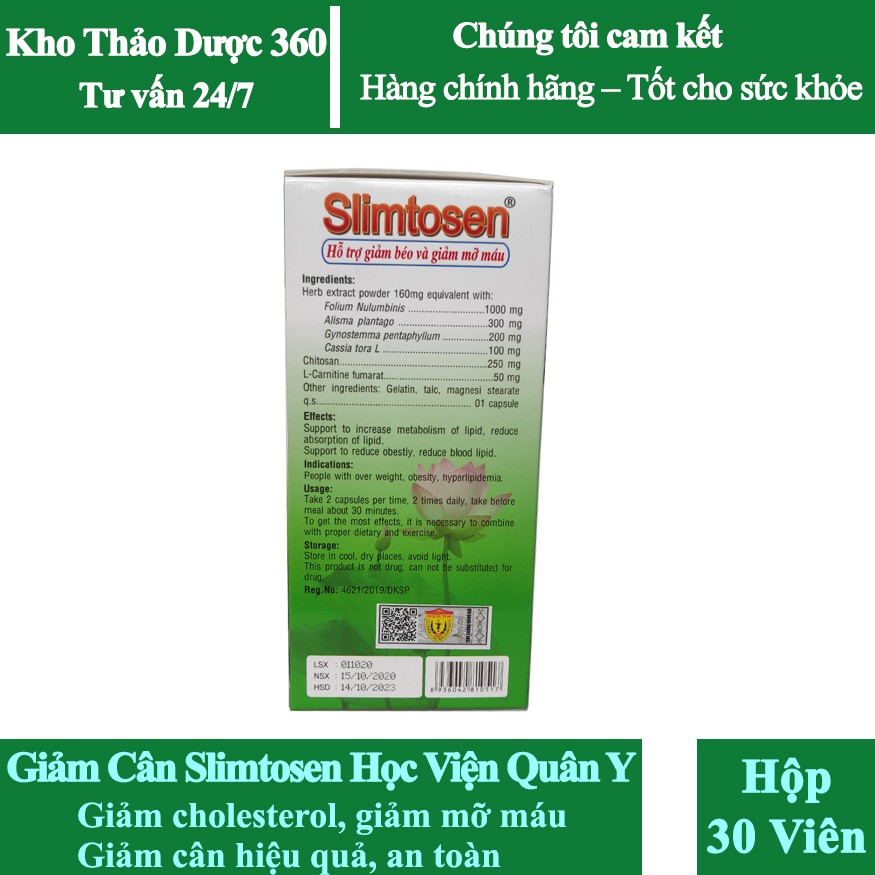 Viên Nang Giảm Cân Slimtosen Học Viện Quân Y hộp 100 Viên | BigBuy360 - bigbuy360.vn