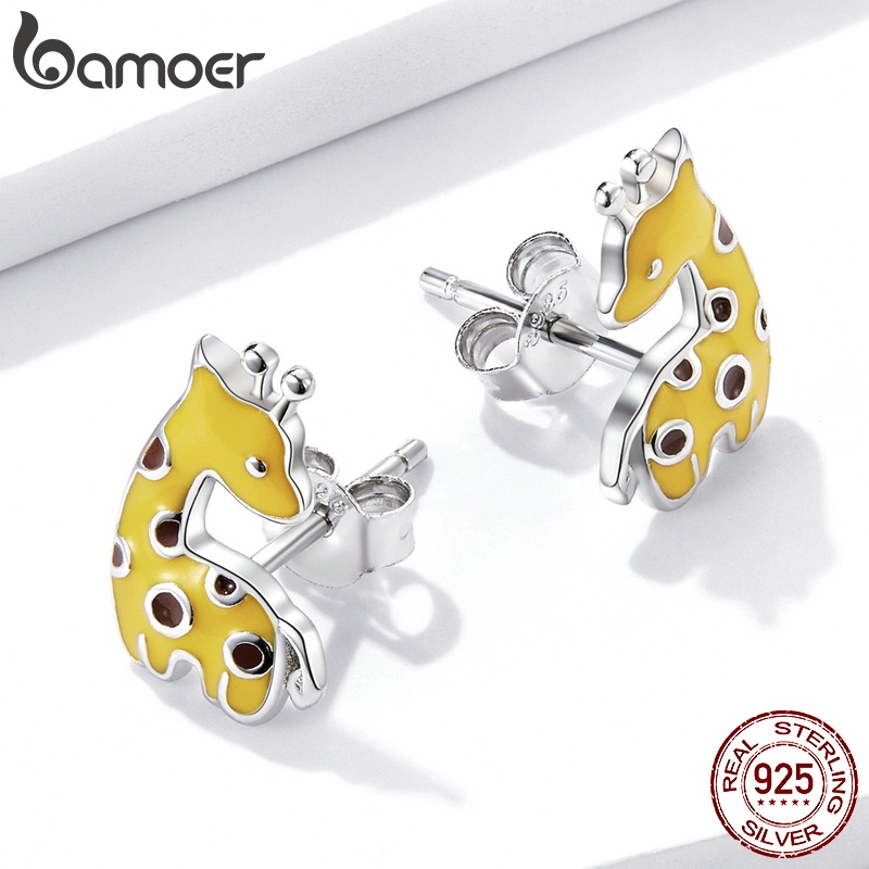 Đôi bông tai Bamoer BSE586 925 bạc hình hươu cao cổ độc đáo sành điệu cho nữ