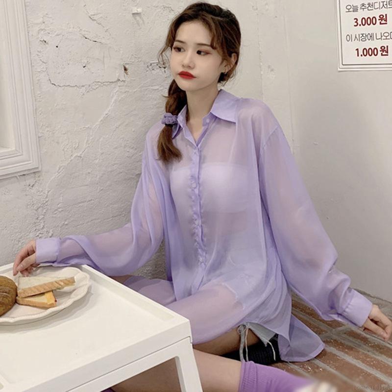 Áo Sơ Mi Voan Mỏng Tay Dài Dáng Rộng Thời Trang Mùa Hè Cho Nữ | BigBuy360 - bigbuy360.vn