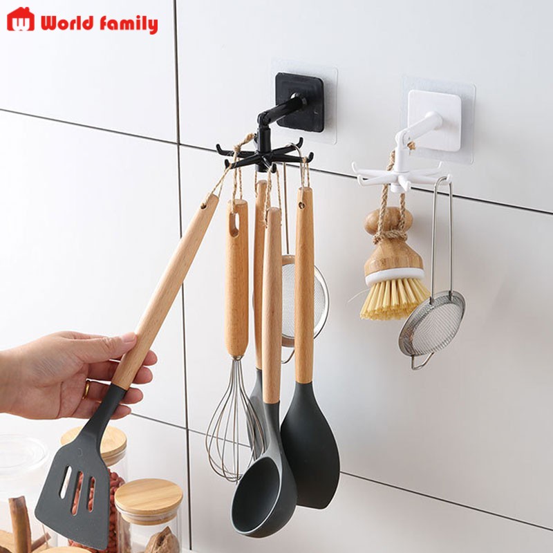 Móc Dán Tường 6 Chấu Có Thể Xoay 360, Móc Treo Đồ Nhà Bếp Nhà Tắm Tiện Lợi Đa Năng