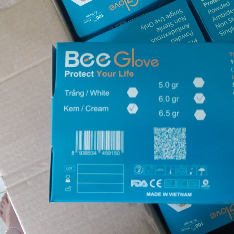Hộp 100 Chiếc Găng Tay Cao Su Y Tế Bee Glove Latex Có Bột Màu Kem 6.0gr - Size S,M,L Dùng Trong Nha Khoa, Spa, Thẩm Mỹ X
