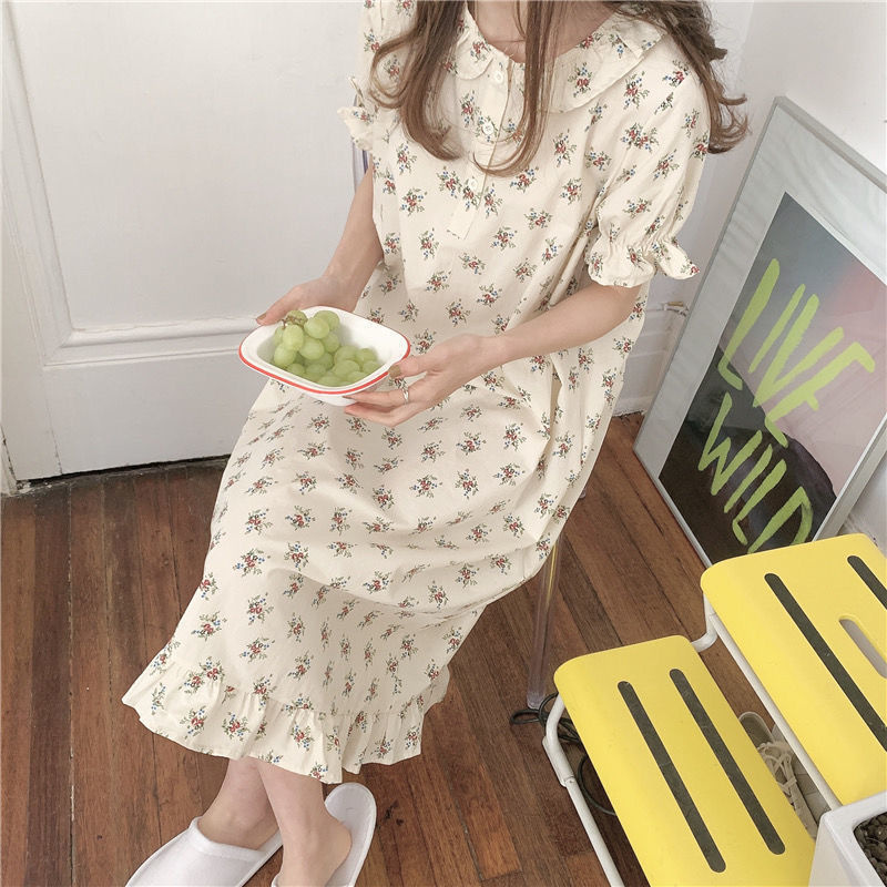 Đồ ngủ tay ngắn in hoa phong cách đơn giản đáng yêu cho nữ