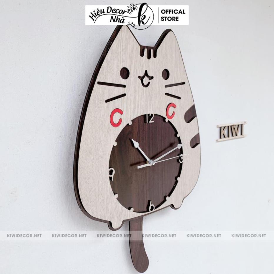 Đồng Hồ Treo Tường Decor Con Mèo Vintage Bằng Gỗ, Trang Trí Homestay, Quà Sinh Nhật - Hiệu Nhà K