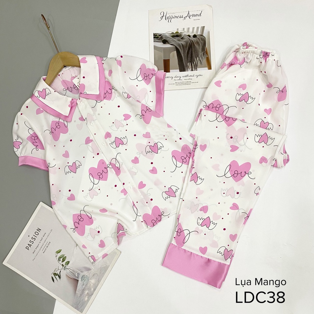 Bộ Pijama lụa áo cộc quần dài lụa mango siêu mềm mịn♥️hình in đẹp sắc nét⭐thoáng mát, full size⭐không bai xù nhăn nhàu