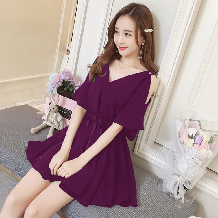 Đầm Chiffon Dáng Chữ A Tay Ngắn Cổ Chữ V Ôm Eo Size Lớn 40-100KG Cho Nữ