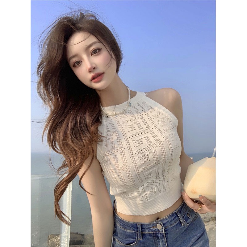 Áo Nữ Không Tay Cổ Yếm Lưng Cao Thời Trang Hàn Quốc