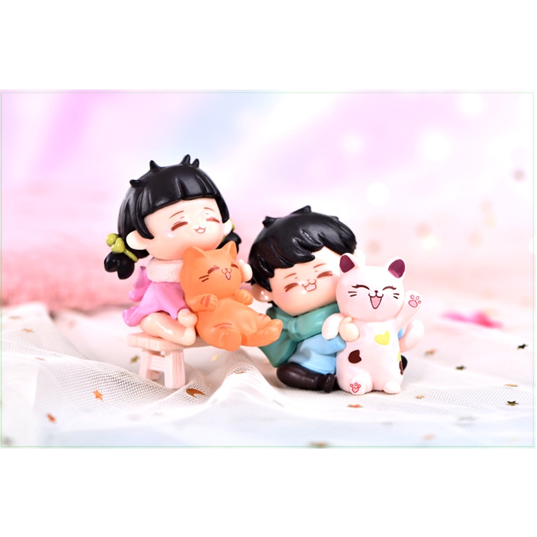 Mô hình em bé ôm mèo dễ thương, to nặng cho các bạn trưng bày tiểu cảnh, trang trí bánh, móc khóa, DIY