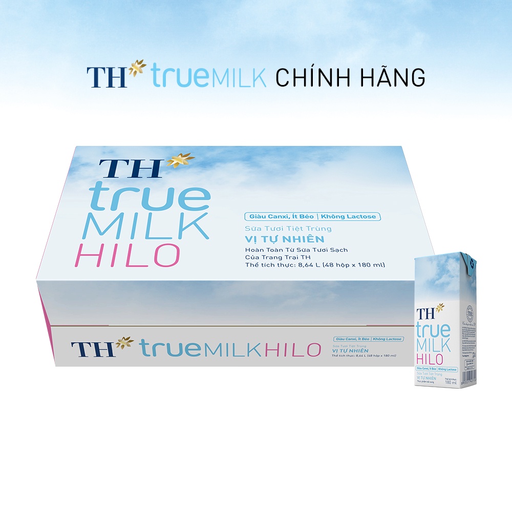 Thùng 48 hộp sữa tươi tiệt trùng TH True Milk HILO 180ml (180ml x 48)