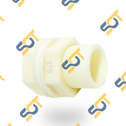 [NỐI VÁCH NGĂN] Khớp nối bồn nước &amp; Rốn bồn có ren trong ren ngoài cùng kích thước - Chất liệu nhựa trắng