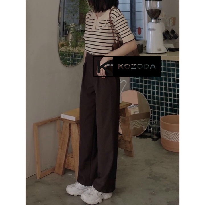 Áo len cổ đức kẻ ngang cộc tay chất đẹp phong cách Hàn Quốc mùa thu 2021 Kozoda M63 | BigBuy360 - bigbuy360.vn