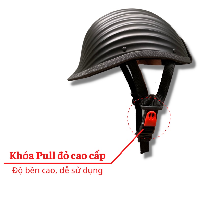 Mũ bảo hiểm nửa đầu vỏ sò, mũ sò hàng chính hãng cao cấp màu đen nhám