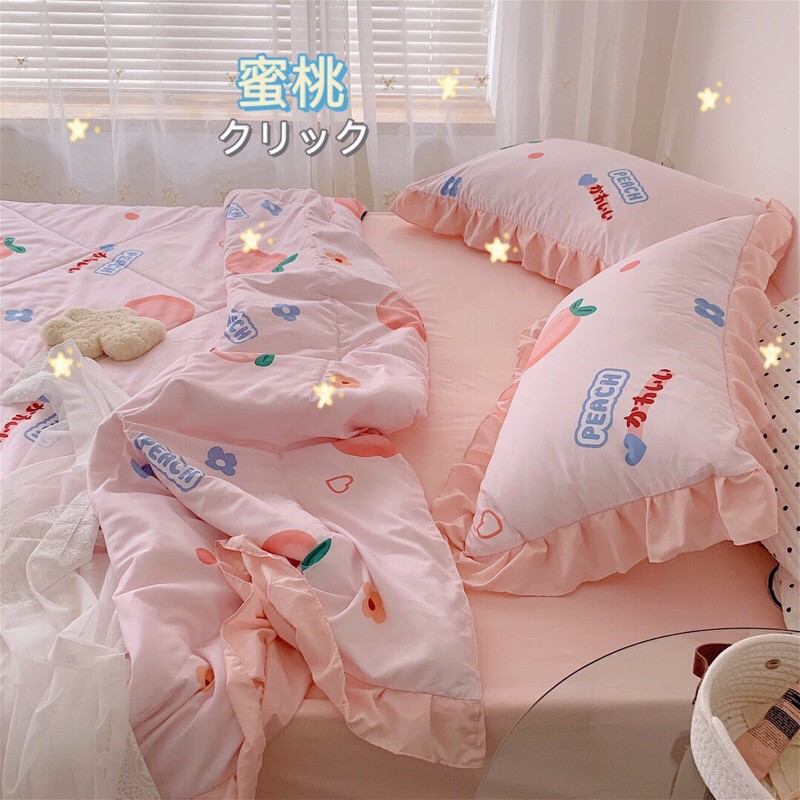 Bộ chăn ga 4 món cotton đũi bèo chăn trần hè thu nhập khẩu