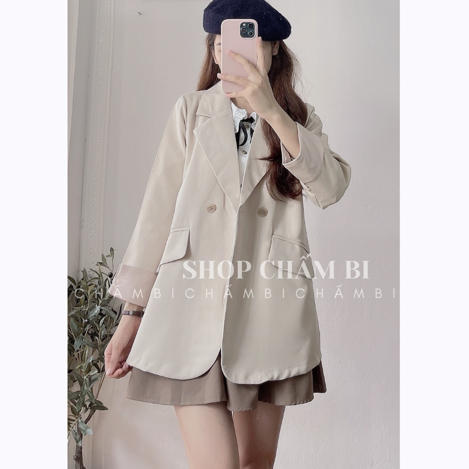 Áo blazer nữ dài tay A.244, Áo khoác nữ cổ vest 1 lớp tay gập gấu pha be vạt bo tròn style Hàn Quốc | WebRaoVat - webraovat.net.vn