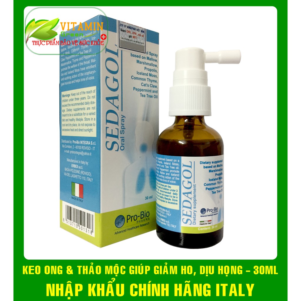 XỊT GIẢM ĐAU RÁT HỌNG SEDAGOL ORAL SPRAY KEO ONG VÀ THẢO DƯỢC (30ml) | NHẬP KHẨU CHÍNH HÃNG ITALY