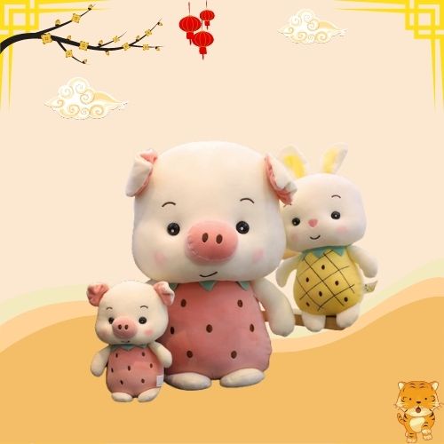 Gấu bông heo + thỏ hoa quả cao cấp - Heo nhồi bông, Thỏ nhồi bông hoa quả kích cỡ 25cm