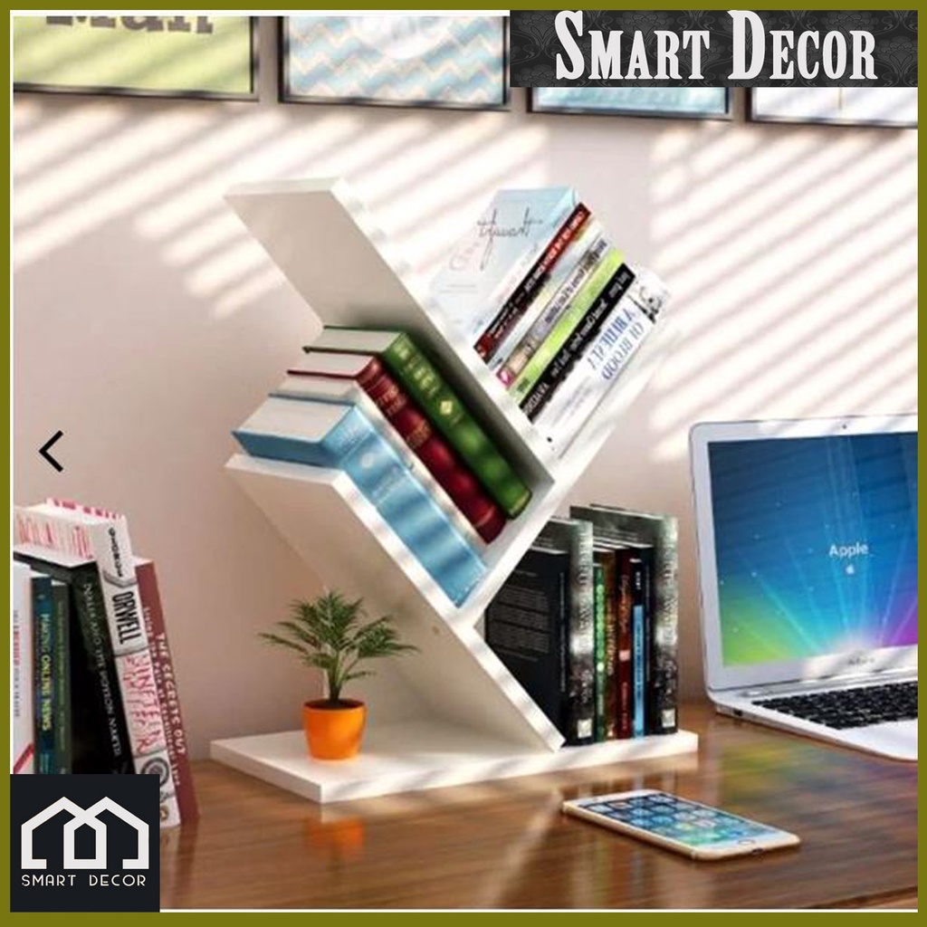 Giá sách gỗ hình xương cá lắp ghép siêu xinh, Kệ sách để bàn