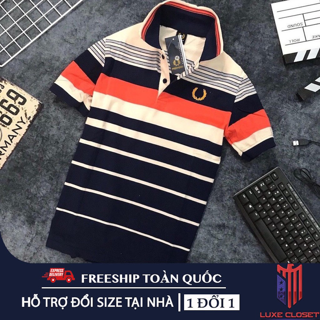 Áo thun nam Havis có cổ logo thêu bông lúa sọc ngang hàng xuất khẩu ASTD030 ( Sọc Kem ) | BigBuy360 - bigbuy360.vn