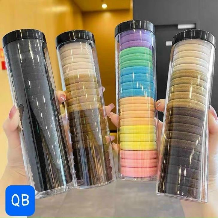 Hộp 20 Chun Buộc Tóc Màu Trơn Hàn Quốc Bền Đẹp Cho Nữ