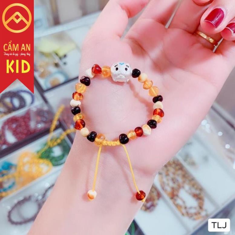 VÒNG HỔ PHÁCH AMBER MIX CON GIÁP BẠC TĂNG ĐỀ KHÁNH CẦU AN CHO TRẺ.