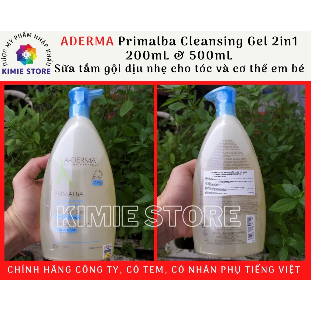 Sữa tắm gội ADERMA Primalba Cleansing Gel 2in1 200mL & 500mL - A-Derma dịu nhẹ cho tóc và cơ thể em bé