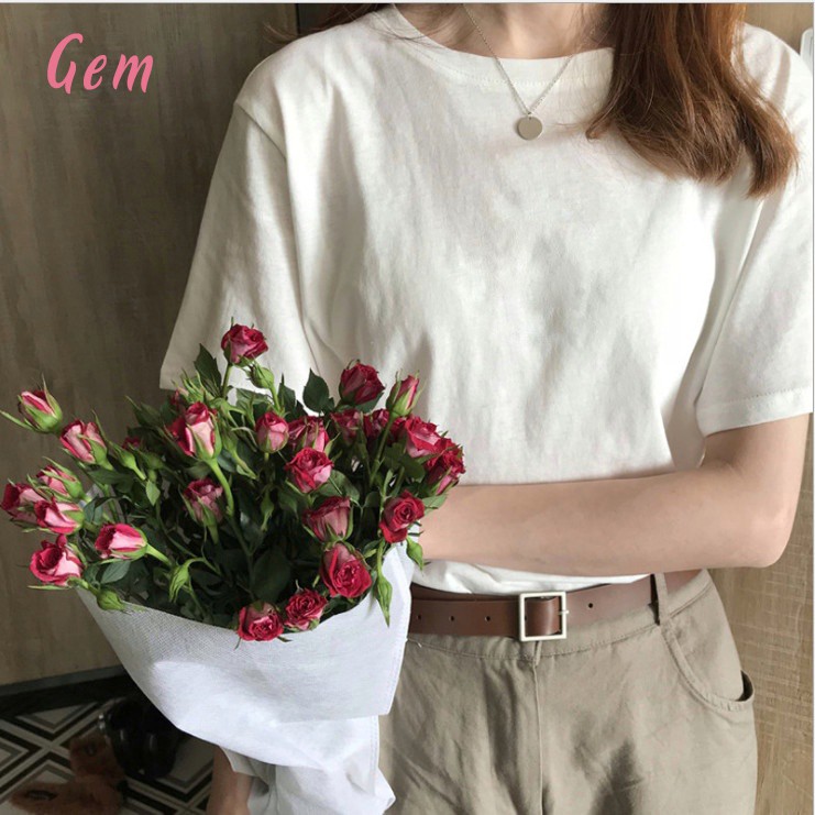 Áo thun nữ form rộng tay lỡ cổ tròn GEM basic, phông chất cotton thoáng mát mềm mại freesize dưới 50kg