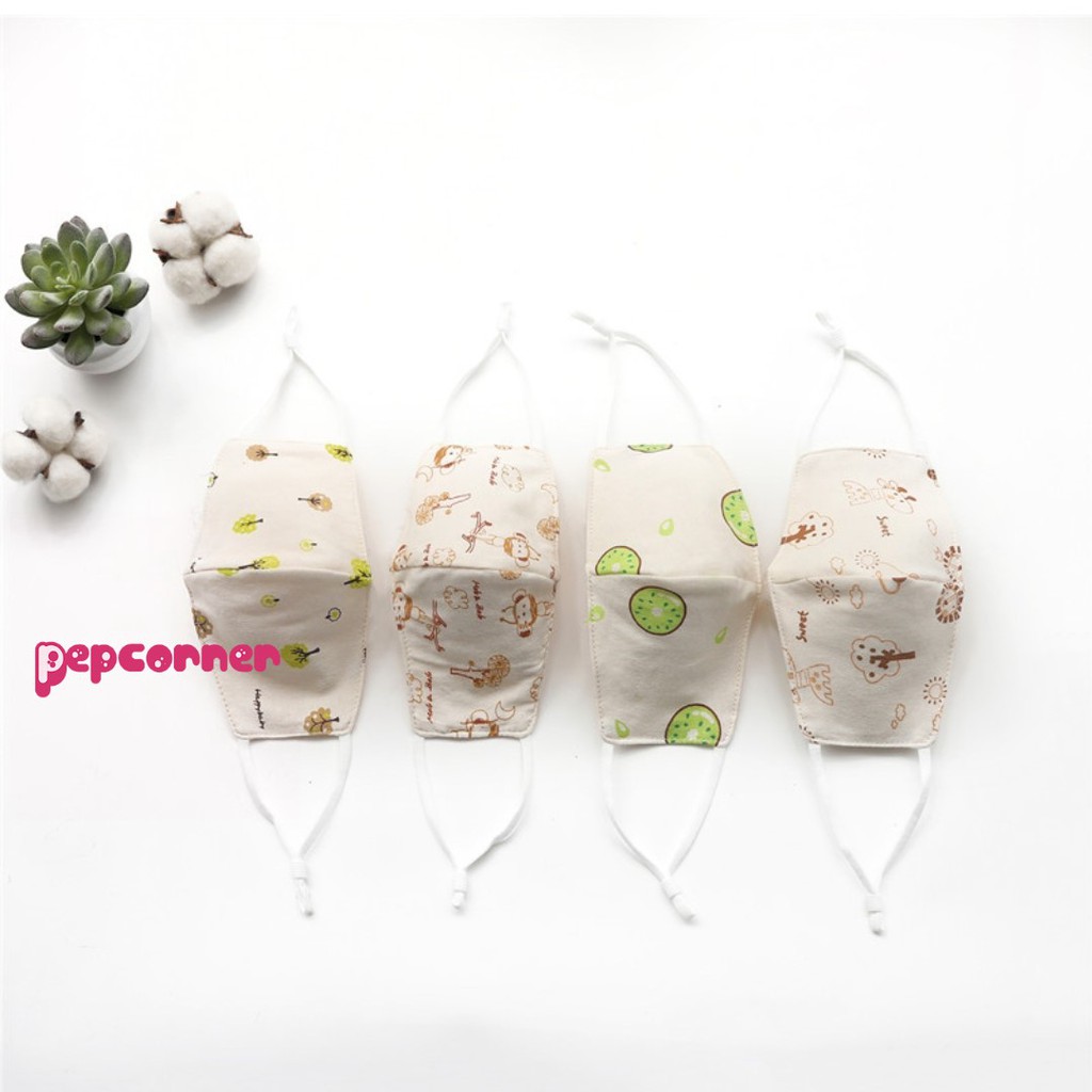 Khẩu trang ORGANIC 100% COTTON HỮU CƠ TỰ NHIÊN họa tiết dễ thương cho bé 0-3 tuổi
