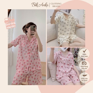 Bộ Mặc Nhà Pijama VẢI ĐŨI HÀN LẠNH Bộ Ngủ Nữ Mùa Hè Cộc Tay DCQC