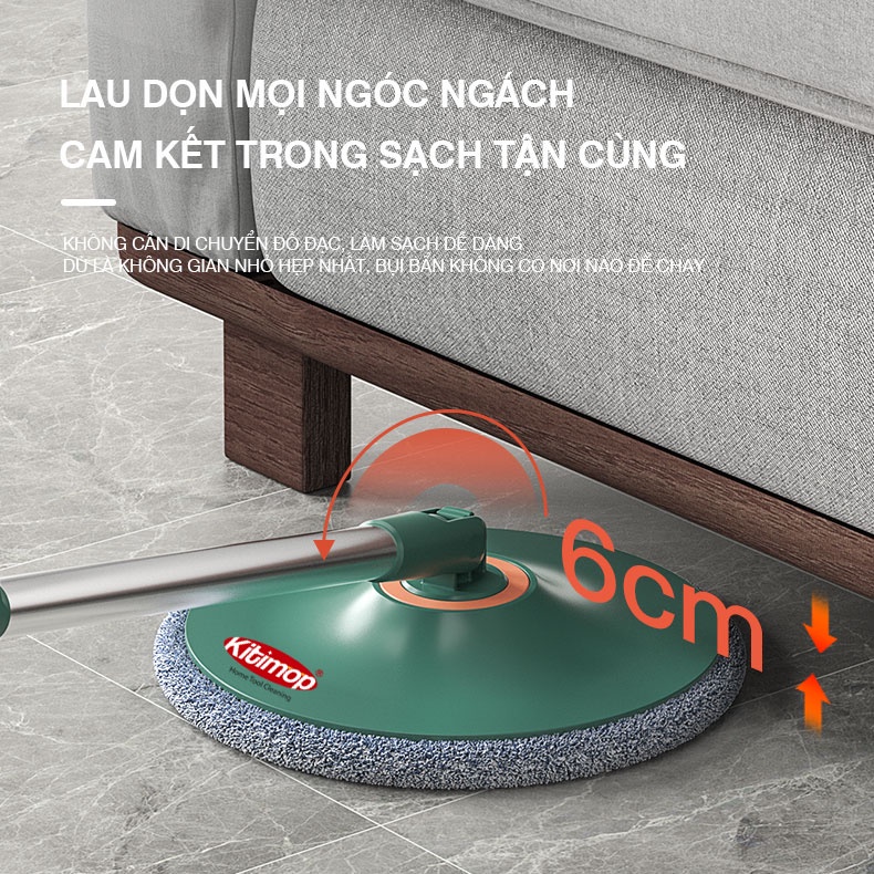 Bộ lau nhà thông minh tự vắt tách nước bẩn, cây lau nhà thông minh xoay 360 độ Kitimop K22 Plus