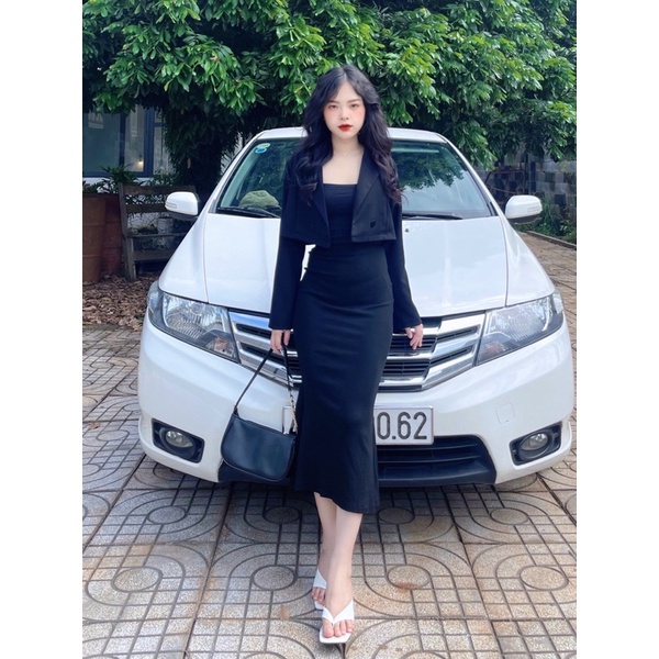 Áo khoác vest crop tay dài