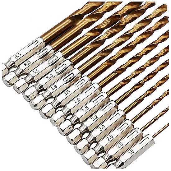 Bộ 13 Mũi Khoan Gỗ Nhựa Chuôi Lục Giác Thép HSS.
