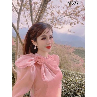 Set áo dài cách tân nơ hồng