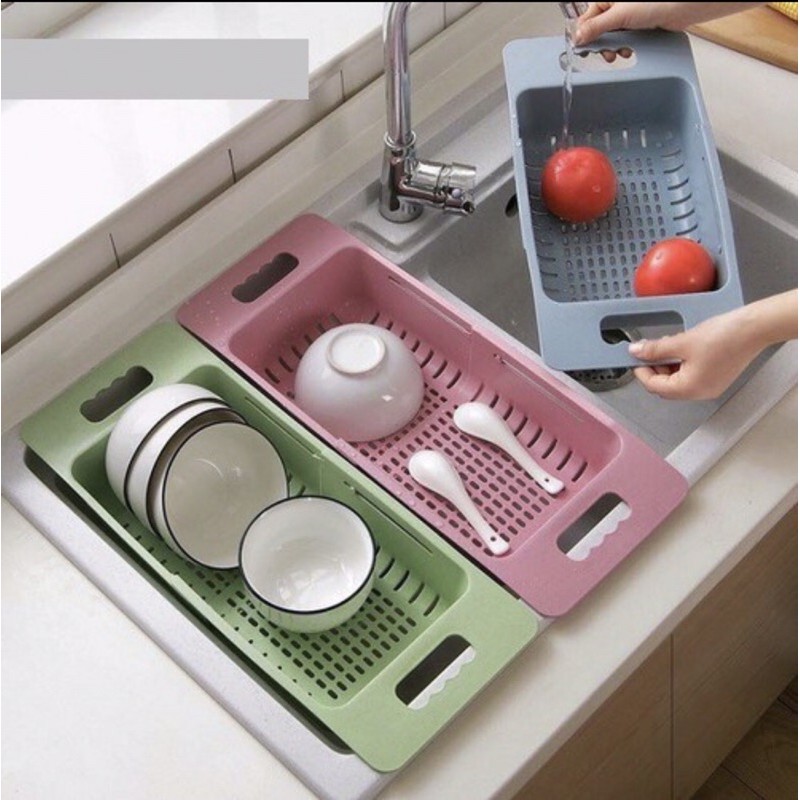 Rổ nhựa gác bồn rửa bát thu gọn điều chỉnh kích thước, Đồ dùng tiện ích nhà bếp (mã số 5613)